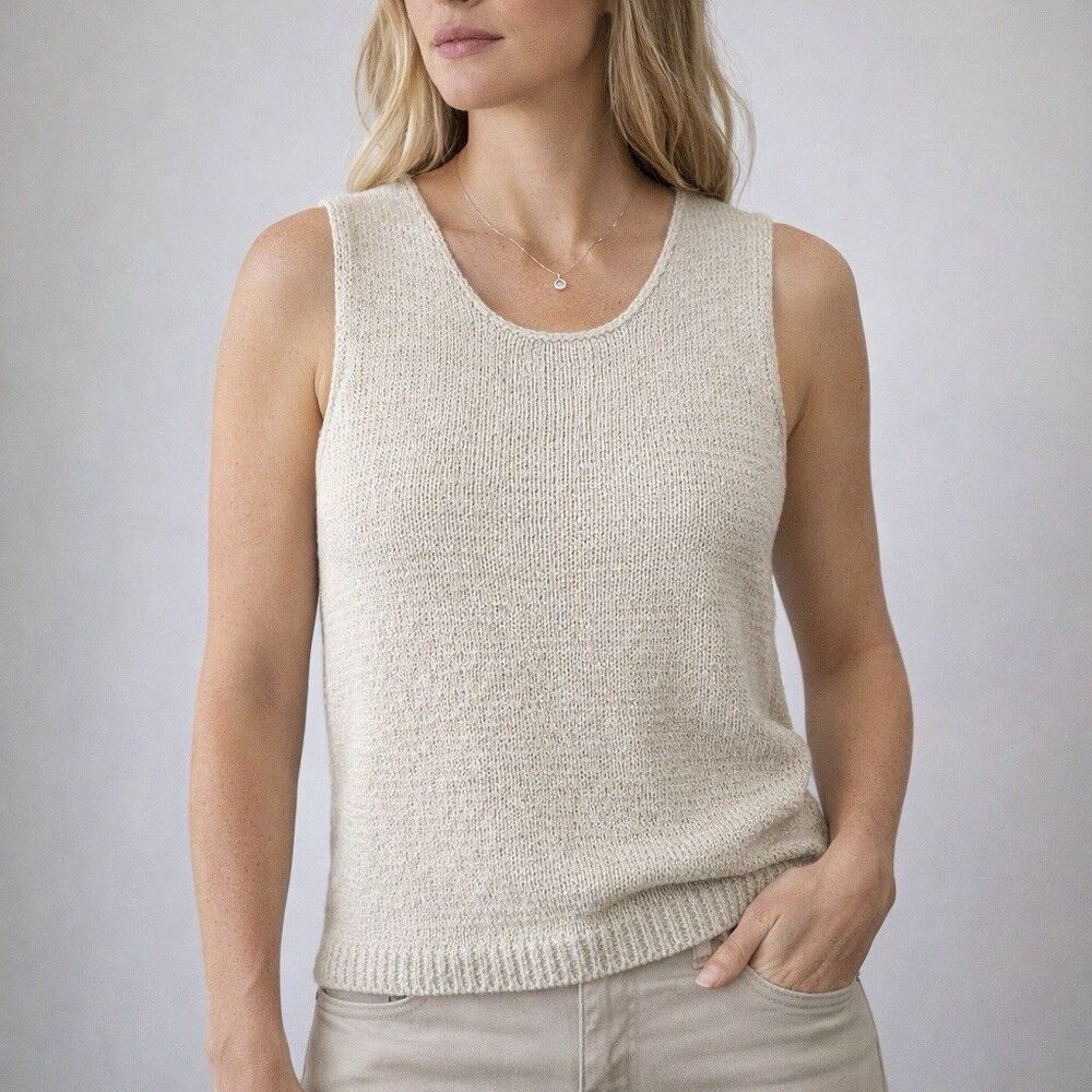 Beige Knit Tank XL Sleeveless Sweater Shell Neutral Minimal Capsule